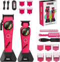 WMARK Professional 2-Piece Haircut Kit for Barber - High-Speed Clipper (7500/8500rpm) & Detail Trimmer (6500/7500rpm), Ceramic Blades, Rechargeable Lithium-Ion Batteries, NG-8613 KIT (Pink)