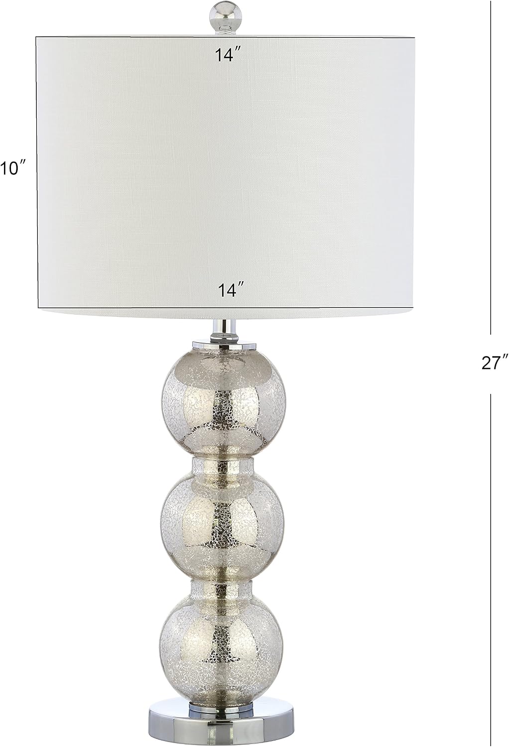 JONATHAN Y 27' Mercury Silver/Chrome Triple-Sphere Glass Table Lamp Set of 2, Bedside, White Linen Shade, Modern Table Lamps for Living Room, Bedroom, Office, LED Bulbs Included (JYL1070B-SET2)