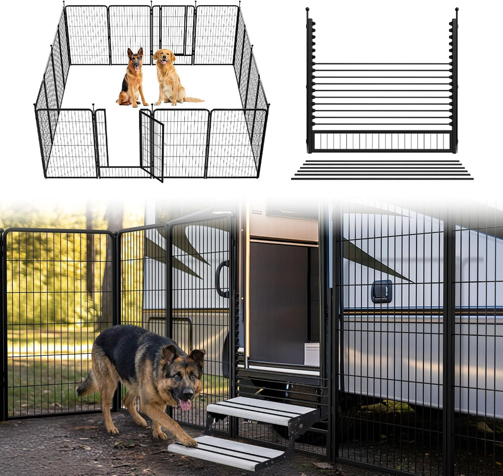FXW Instant Unleashed Dog Playpen, Portable Pet Fence for Outdoor, RV Trips, and Camping, 45 inch, 16 Panels for Large Dogs with RV Step Grid│Patented