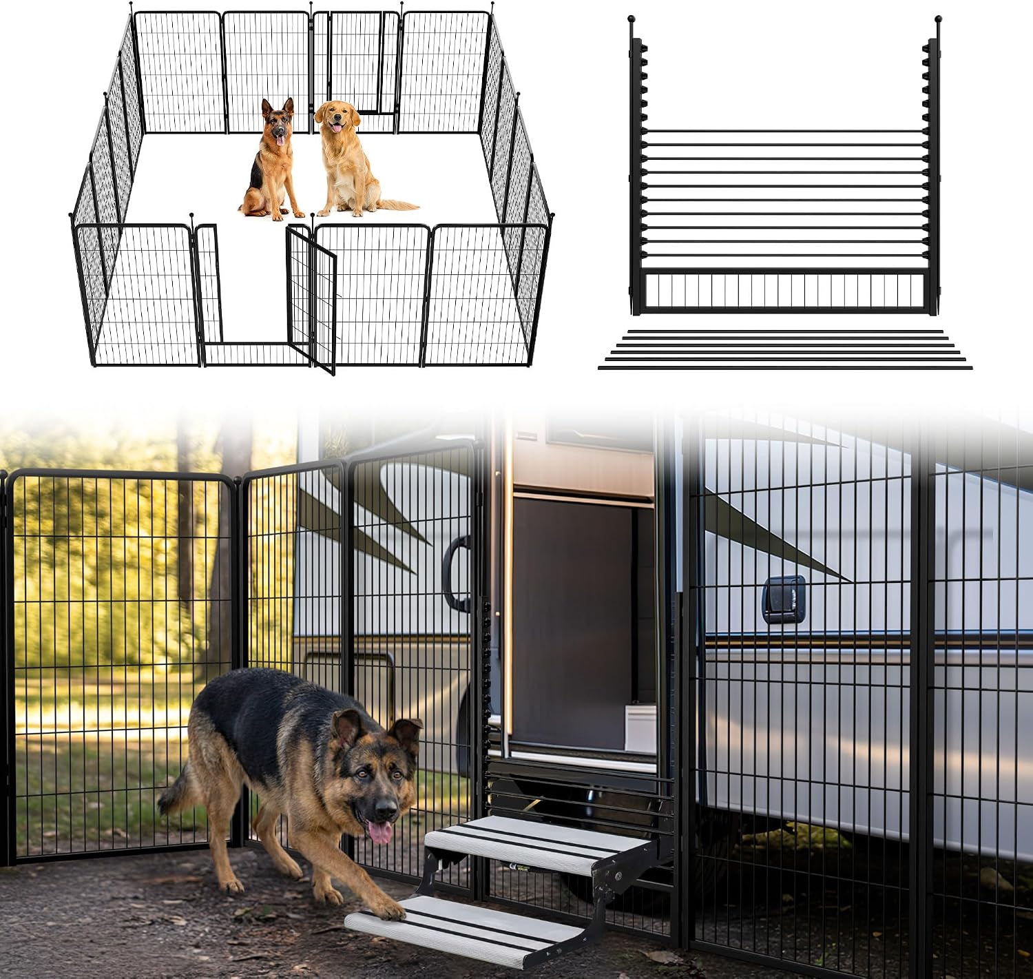 FXW Instant Unleashed Dog Playpen, Portable Pet Fence for Outdoor, RV Trips, and Camping, 45 inch, 16 Panels for Large Dogs with RV Step Grid│Patented