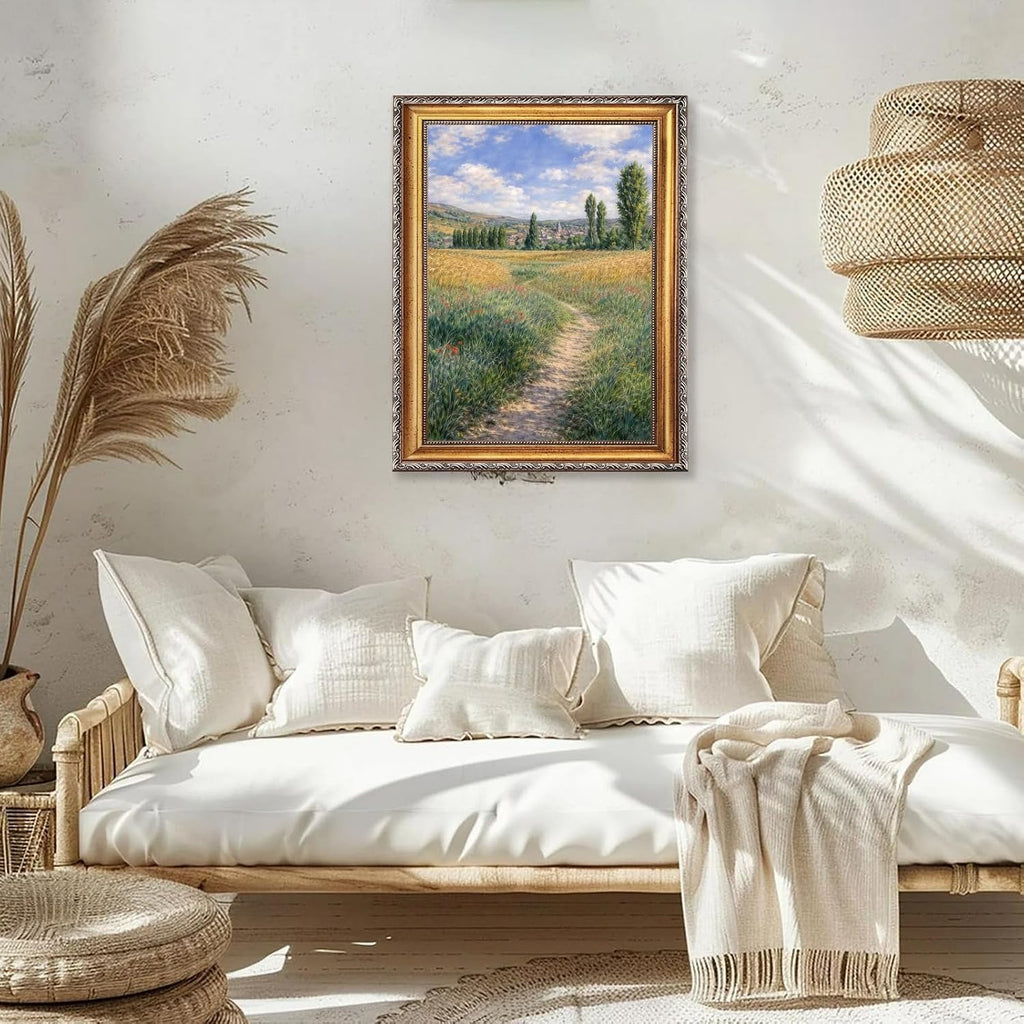 Large Framed Path on the Island of Saint Martin By Claude Monet Canvas Wall Art Countryside Wheat Field Landscape Oil Paintings Reproduction Poster European Artwork Print Home Decor 24x36inch