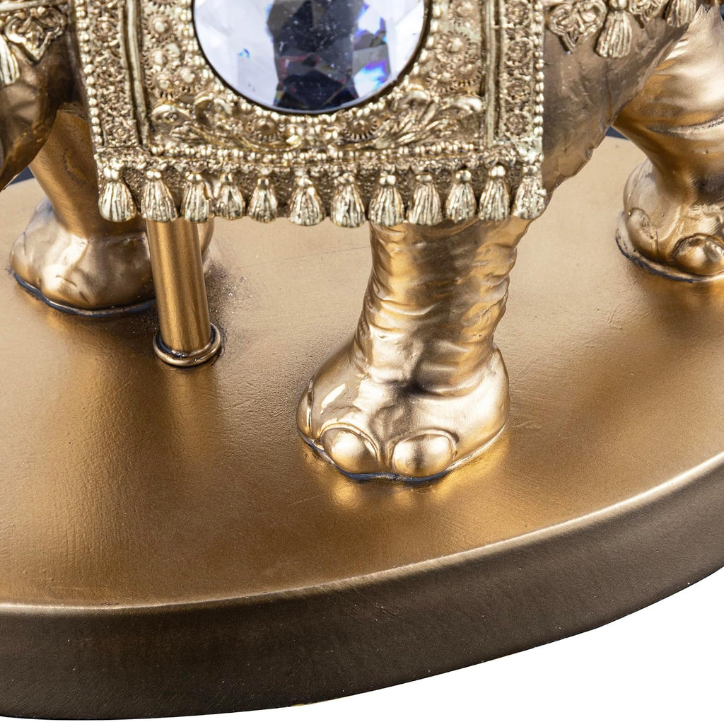 ICE ARMOR 18.5' Detailed Craftsmanship Golden Elephant Table Lamp - Bedside Light with Fabric Shade, Exotic Decor & Cultural Ambiance