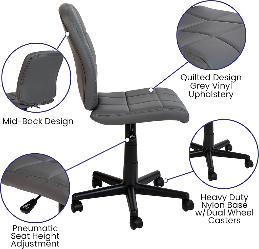 Flash Furniture Clayton Mid Back Swivel Task Chair - Gray Vinyl Upholstery - Tufted Back and 360° Swivel