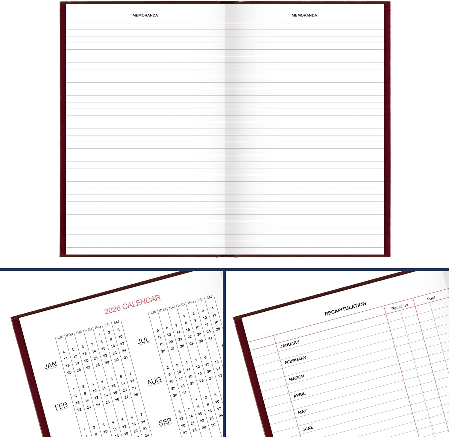 AT-A-GLANCE 2026 Diary, Daily, Standard Diary & Address Notebook, 7-3/4' x 12', Large, Hardcover, Red (SD3771326)