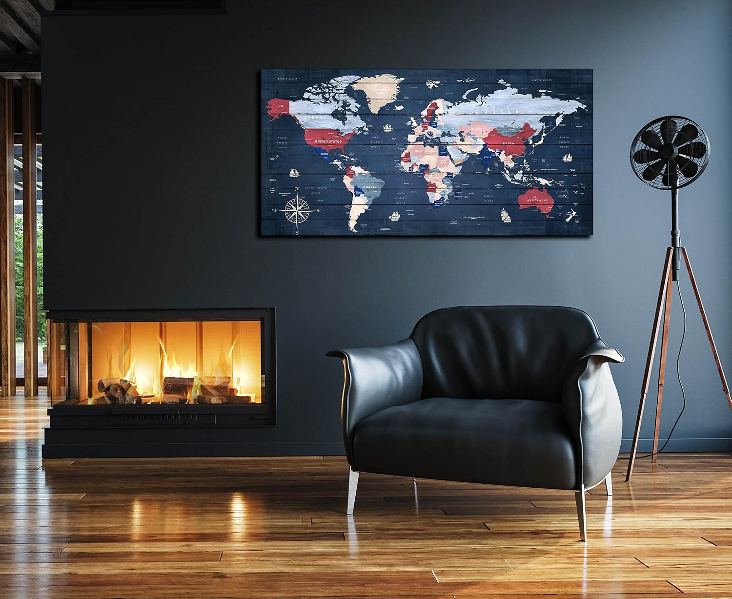 ZHAOSHOP World Maps for Wall - Blue Wall Decor for Living Room - World Map Canvas Wall Art Ready to Hang Size 59' x 29'