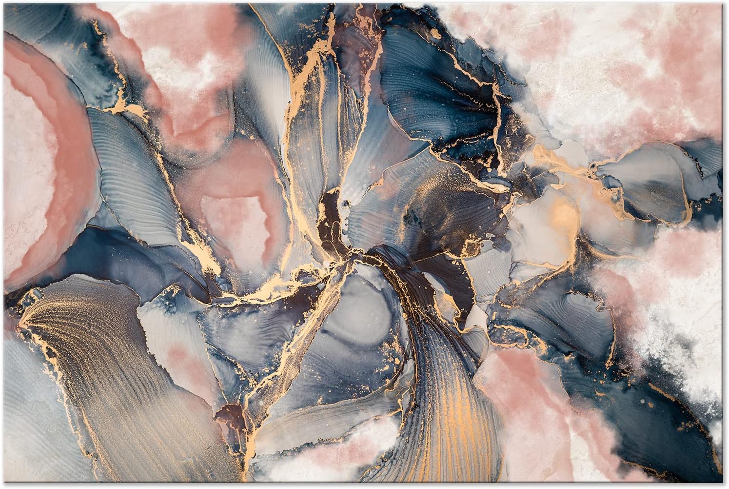 artgeist - Textured Canvas Wall Art Abstract 35x24 in - 1pcs Painting Canvas Prints with Acrylic Gel Texture - Picture Artwork Image - Contemporary Modern Wall Home Paint Stains Blue rosa f-C-0493-b-a