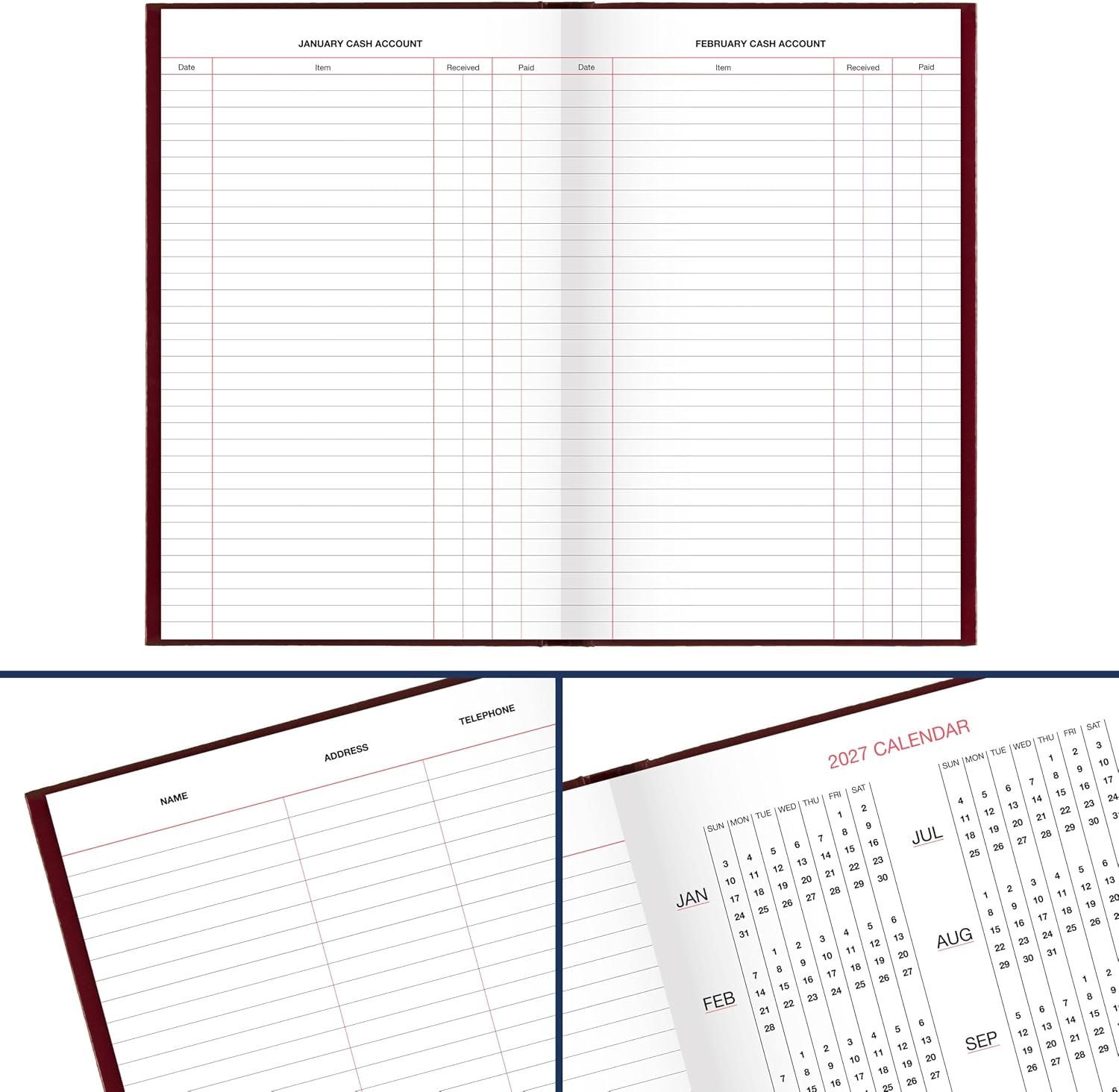 AT-A-GLANCE 2026 Diary, Daily, Standard Diary & Address Notebook, 7-3/4' x 12', Large, Hardcover, Red (SD3771326)