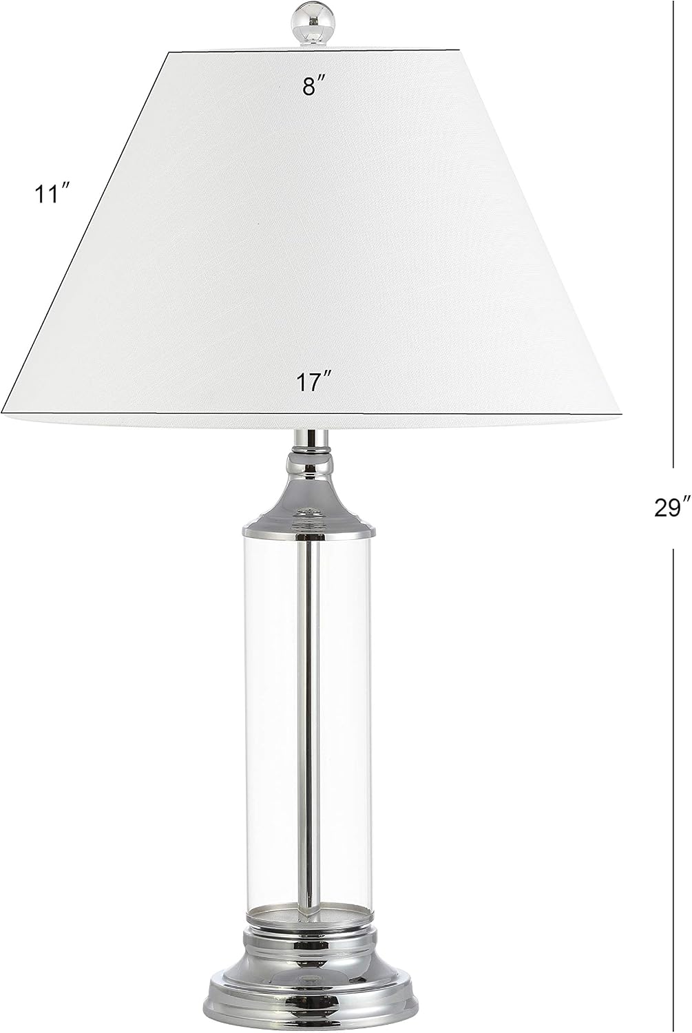 JONATHAN Y 29' Clear/Chrome Glass LED Table Lamp Set of 2, Modern Bedside Nightstand Lamps for Living Room Bedroom Office, White Linen Shade, Transitional Decor JYL4014A-SET2
