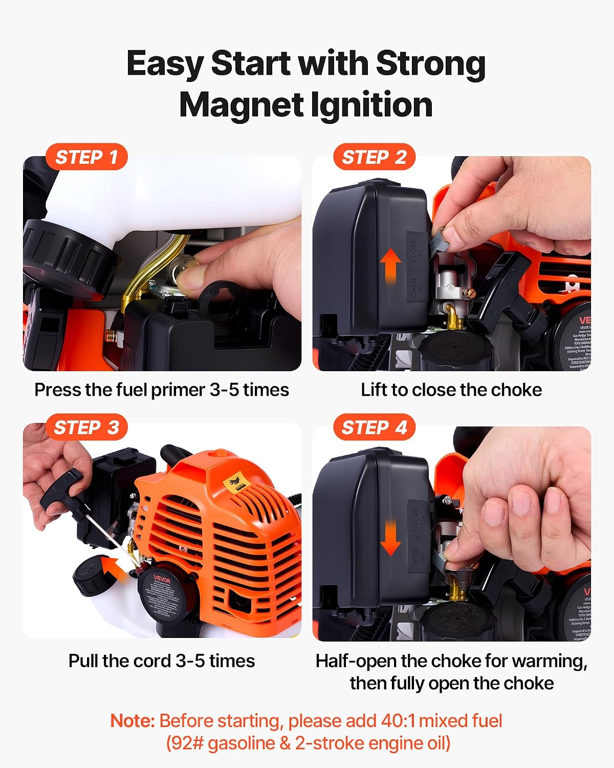 VEVOR Gas Hedge Trimmer 2 Cycle with Extension Pole, 15.7-inch 26cc Gas Powered Pole Hedge Trimmer with Dual Sided Dual Action Blade, Great for Trimming Shrubs, Bushes, w/EPA, CE and EMC Certification