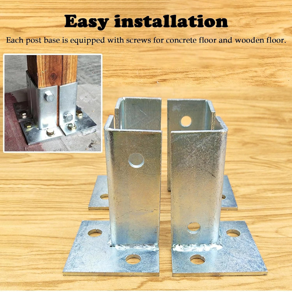 Galvanised Steel Pillar Stand Base for Gardens/Pergola, Sturdy Construction Mailbox Post Base Brackets, Heavy Duty Post Anchors Wood Post Support Base for Deck Railing(10pcs)