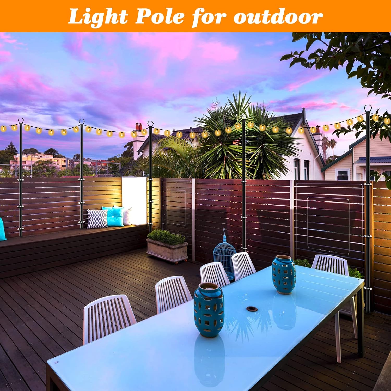 Mutovlin 8 Pack String Light Poles,10 Ft Light Poles for Outside String Lights,Outdoor Lights Pole with Fork,Metal Poles Stand for Patio Deck Backyard