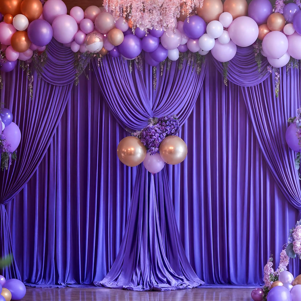 Purple Backdrop Curtains 10 Panels-Wrinkle-Free Purple Curtains Polyester Photography Drapes for Baby Shower Birthday Party Photo Background Backdrop Stand- 40 X10FT