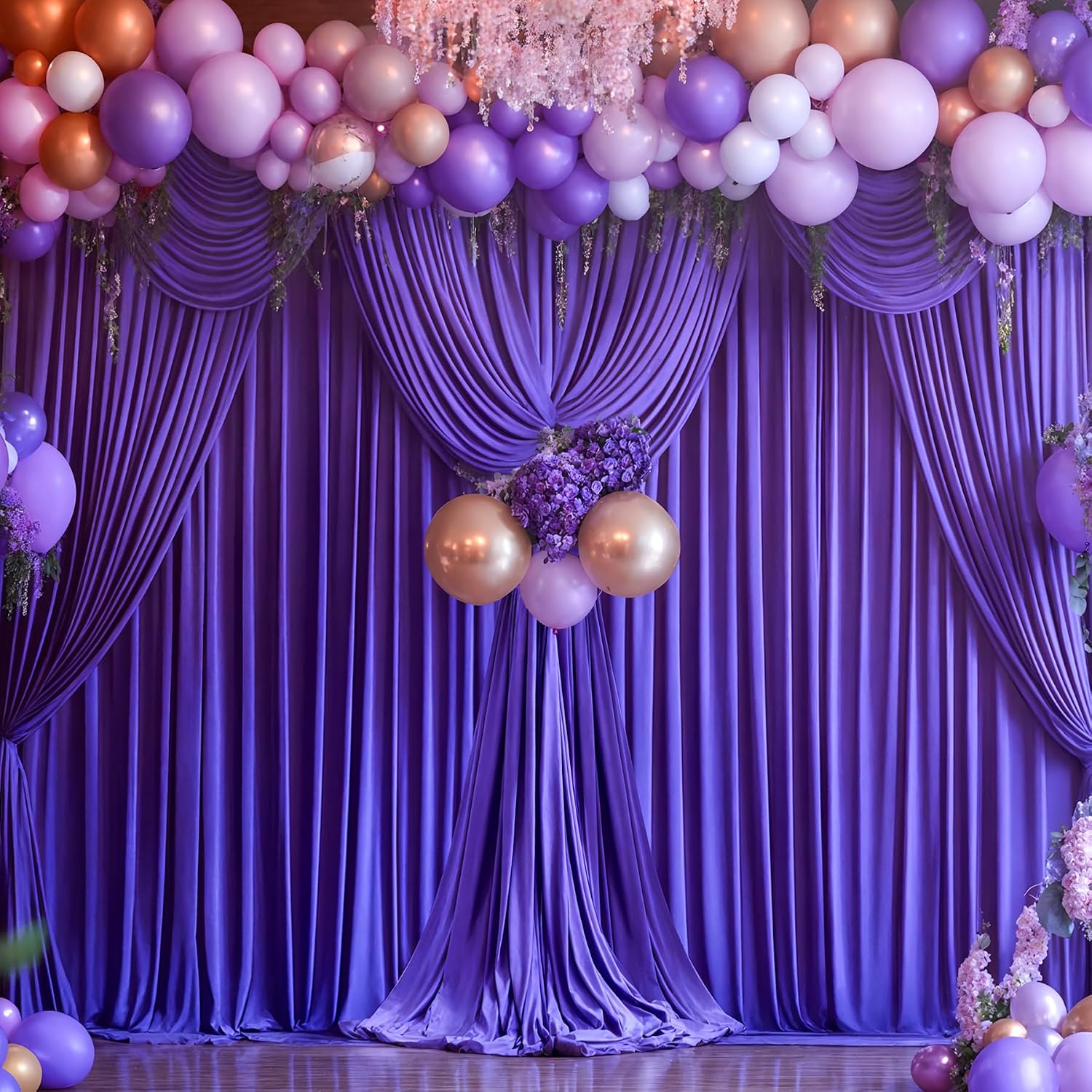 Purple Backdrop Curtains 10 Panels-Wrinkle-Free Purple Curtains Polyester Photography Drapes for Baby Shower Birthday Party Photo Background Backdrop Stand- 40 X10FT