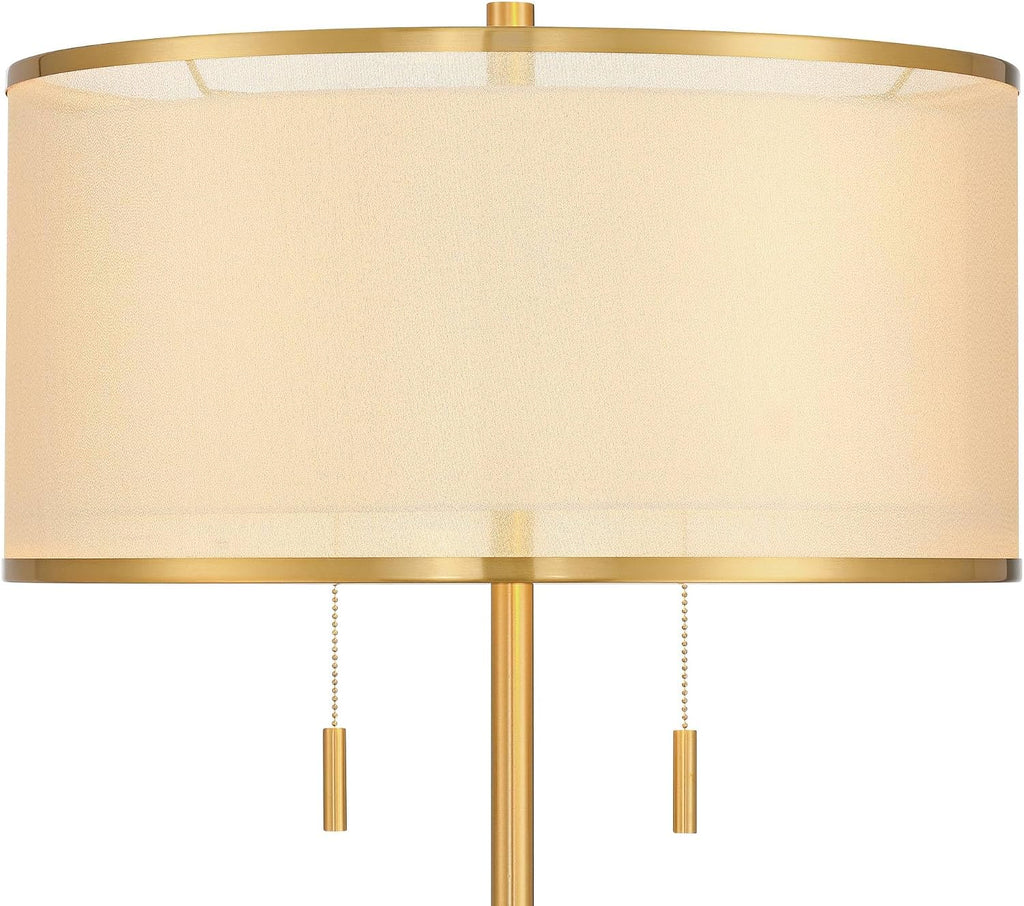 Possini Euro Design Granview Mid Century Modern 66' Tall Standing Floor Lamp with Glass Table USB Port Gold Metal Warm Brass Finish Living Room Bedroom House Reading Office Home Decor Entryway