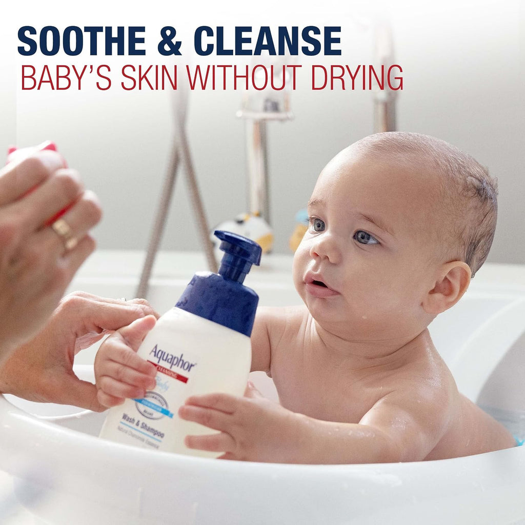 Aquaphor Baby Wash and Shampoo, Unscented Baby Shampoo and Wash, 25.4 Fl Oz Pump Bottle (Pack of 12)