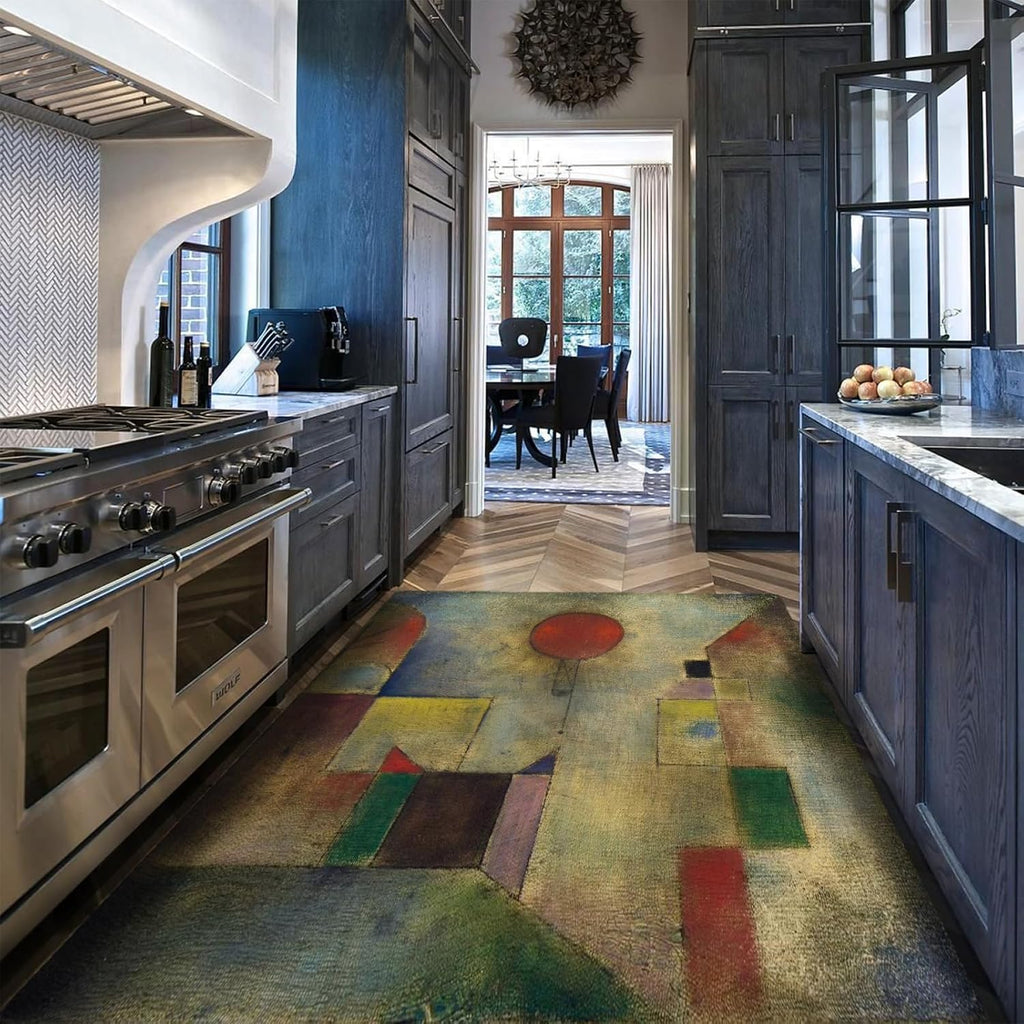 Expressionism Area Rug Paul Klee Abstract Retro Architecture Balloon Geometric Square Washable Non-Slip Low Pile Thin Carpet for Cafe 6x10ft