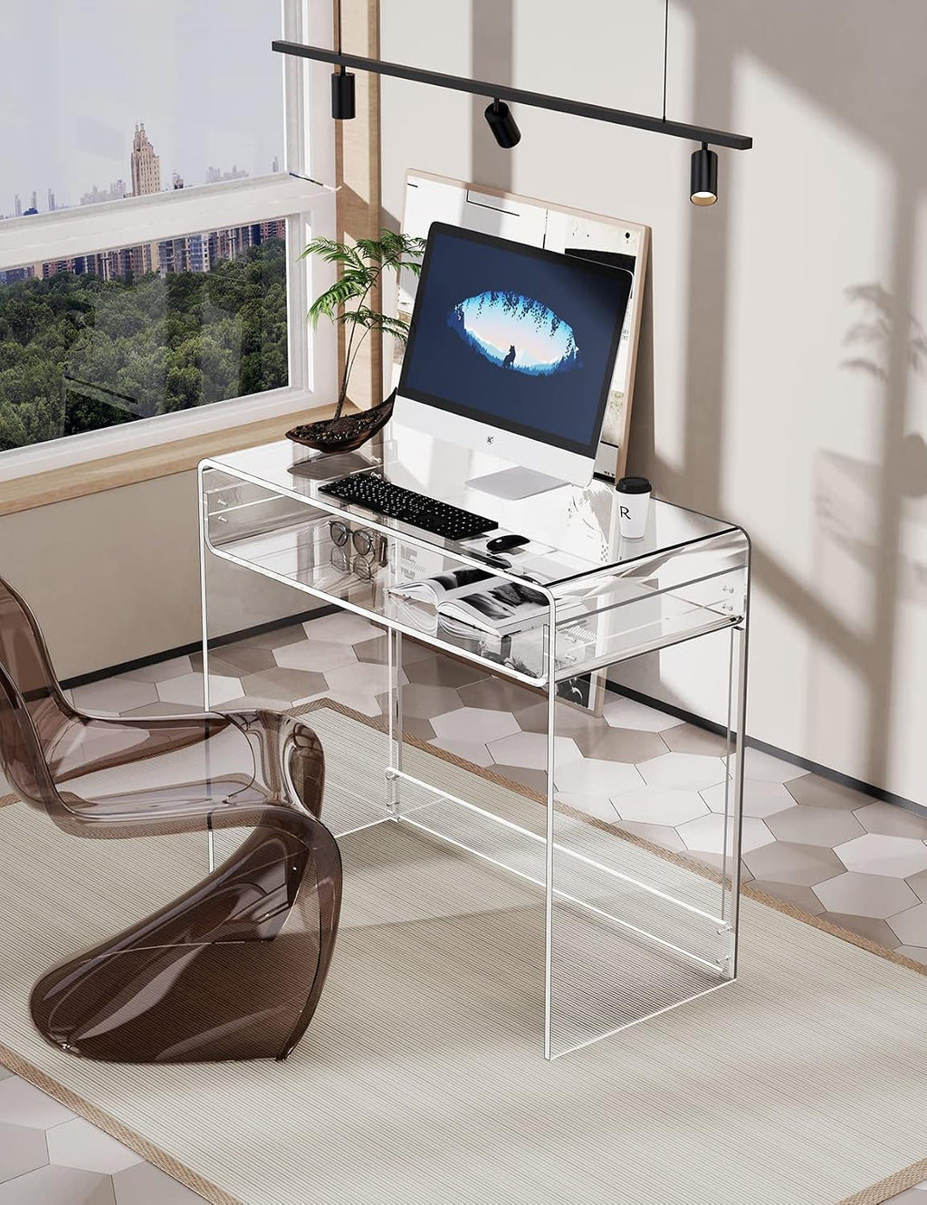 Acrylic Desk Laptop Study Table Home Office Console Table Entrance Tables, 33.5'' x 15.7'' x 29.5'' (Clear)