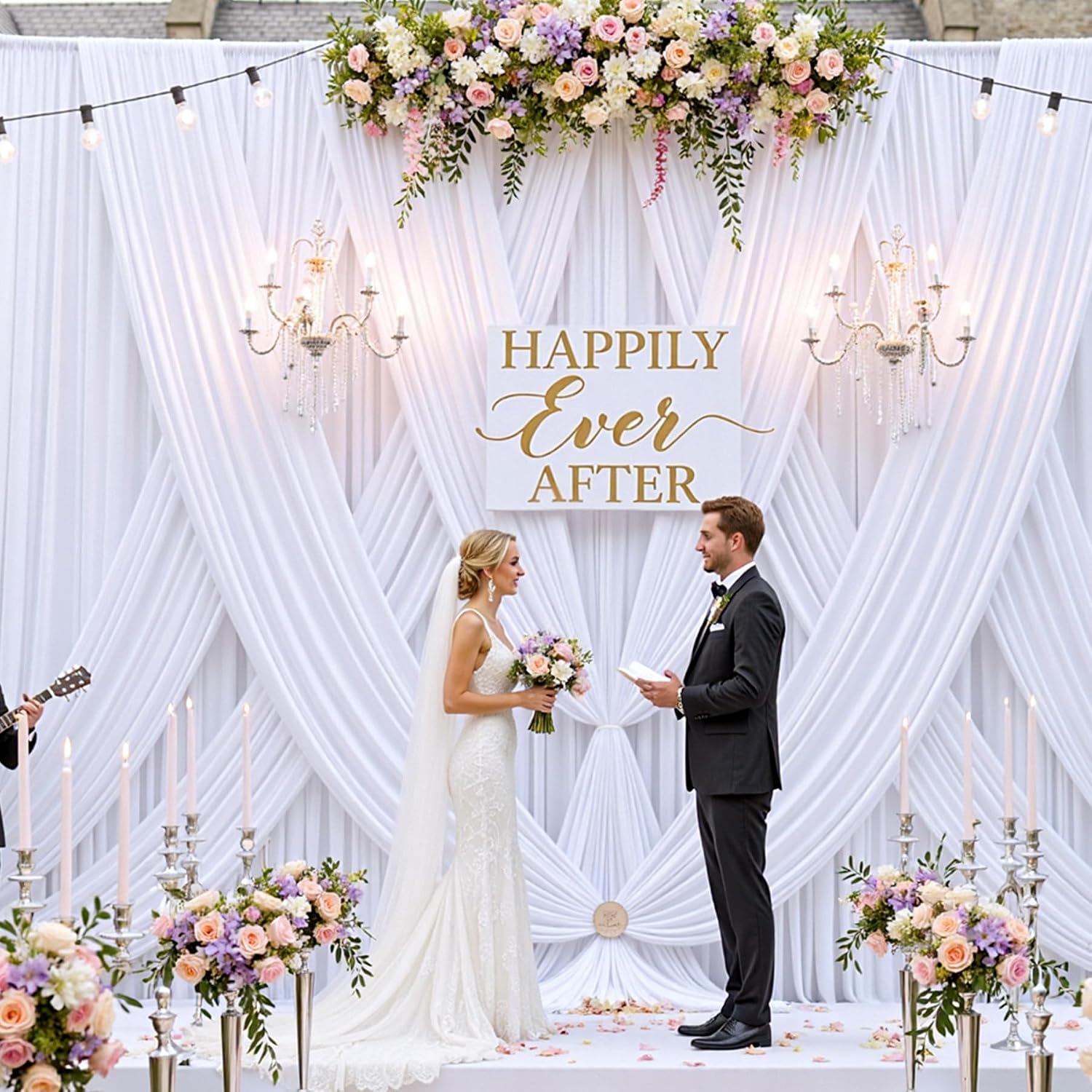 10 Panels 5x12ft White Backdrop Curtains for Wedding Parties, Wrinkle Free Polyester 12 ft Long Photo Backdrop Drapes Back Drop Cloth Drapery for Birthday Baby Shower Ceremony Photography Background