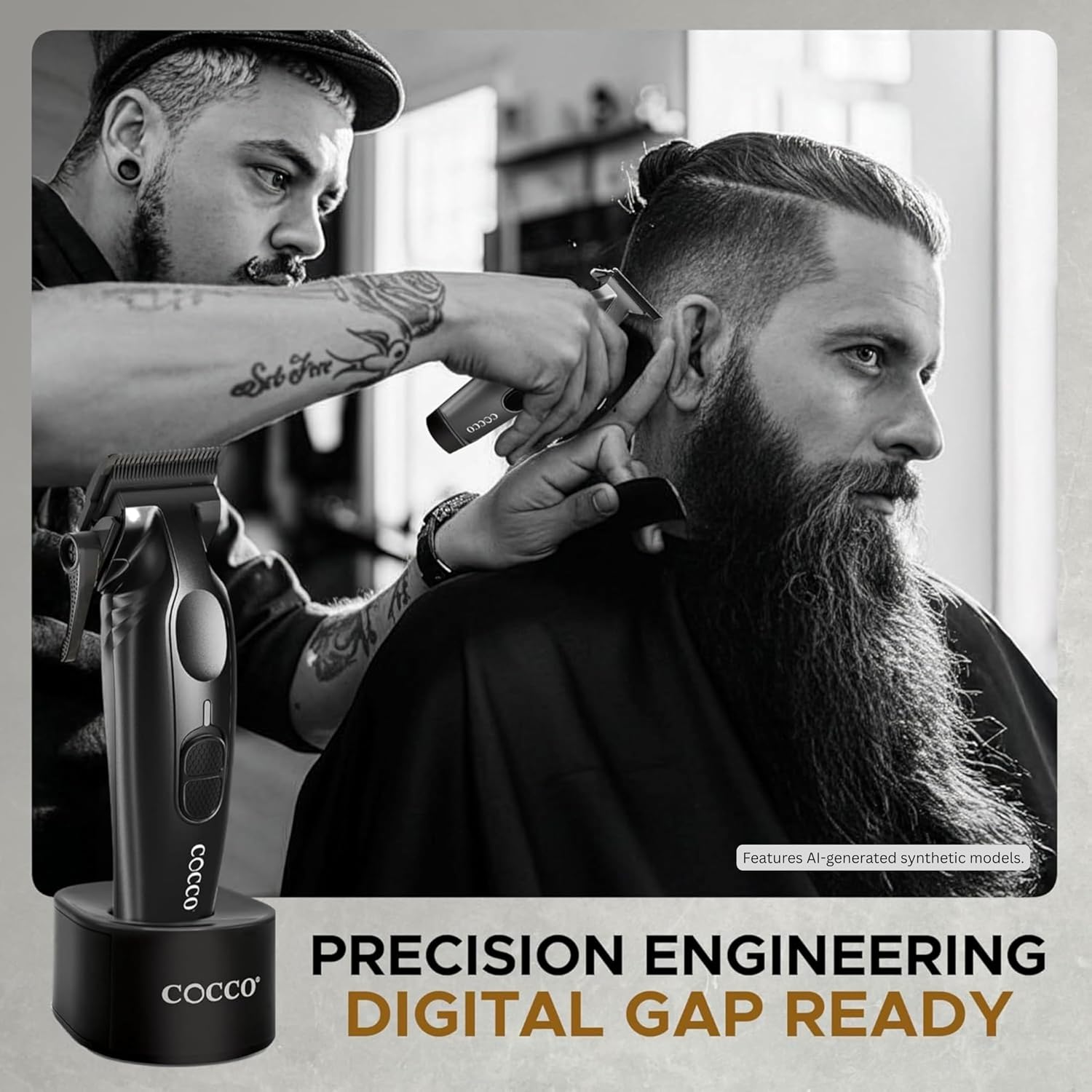 Cocco Veloce Pro Clipper, Digital Gap Ambassador Graphene Taper Blade Professional Hair Clippers, High-Torque BLDC Motor, All-Metal, Cordless, Charging Base Included