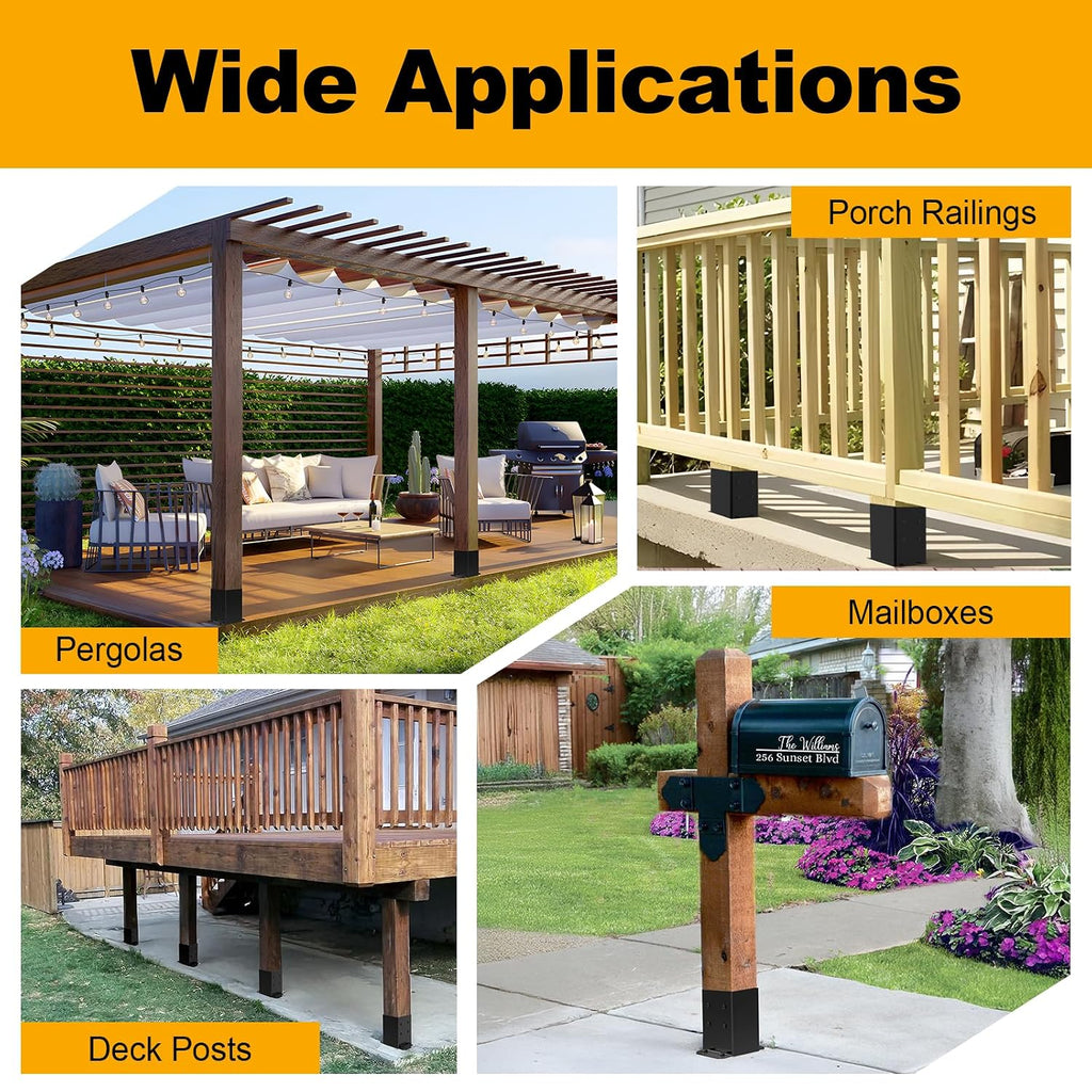 FMhotu 6x6 Post Base 10 Pcs,Inner Size 5.5'x5.5' Post Base Brackets, Heavy Duty Powder-Coated Post Anchor Fence Post Anchor,Black Wood Post Brackets for Pavilion Deck Railing Support Deck Base Plate