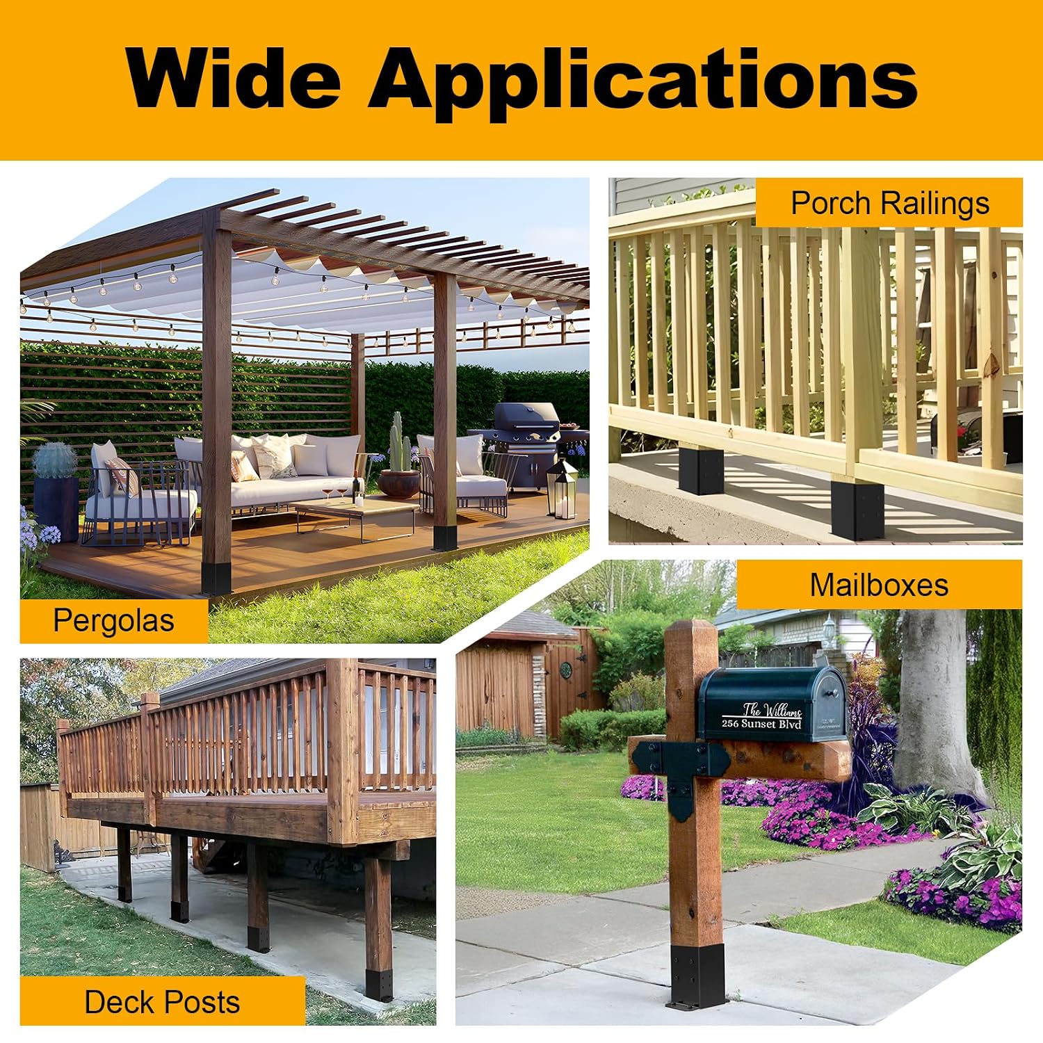 FMhotu 6x6 Post Base 10 Pcs,Inner Size 5.5'x5.5' Post Base Brackets, Heavy Duty Powder-Coated Post Anchor Fence Post Anchor,Black Wood Post Brackets for Pavilion Deck Railing Support Deck Base Plate