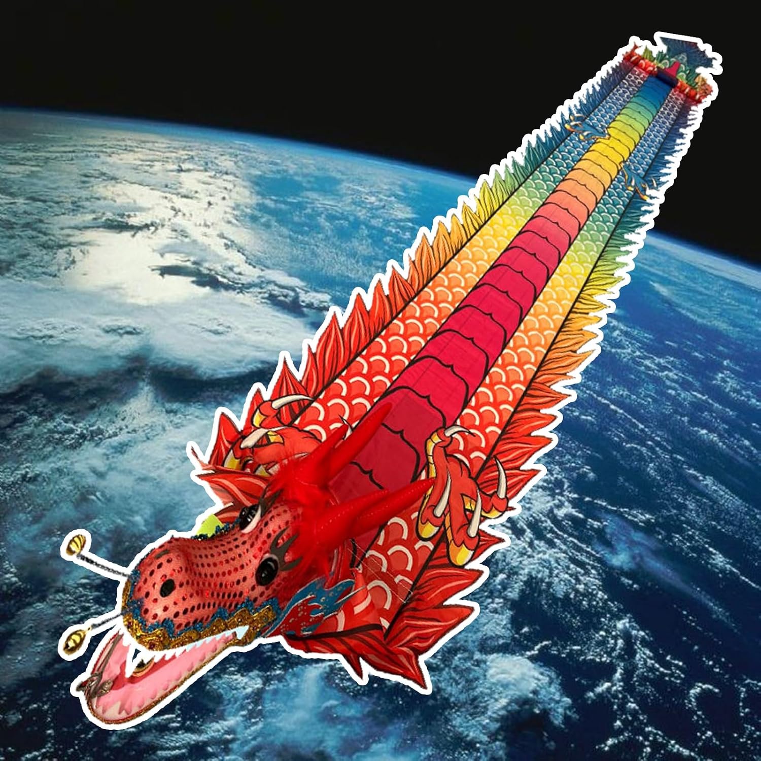 Dragon Poi with Flowing Silk Streamers – Chinese Dragon Head Spinning Toy, 8m/10m/12m Long Outdoor Dance Ribbons – Includes Portable Carry Bag, Perfect for Flow Arts, Festivals & Performance