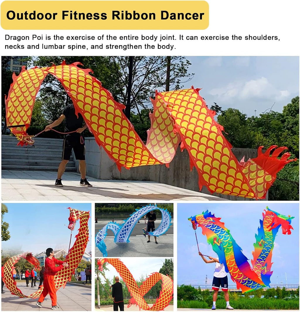 Dragon Poi Dragon Silk Ribbon Streamer/Shaking Poi, Washable Chinese Exercise Streamere for Square New Year, Throw Fitness Performance Props, 6m/8m/10m/12m (Color : B, Size : 10 m/33ft Long)