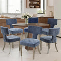 Dining Chair Set of 6 Linen Fabric Curved Backrest Farmhouse Mid Century Accent Upholstered Kitchen Chairs with Silver Legs and Foot Pad for Dining Room/Living Room/Restaurant,Blue