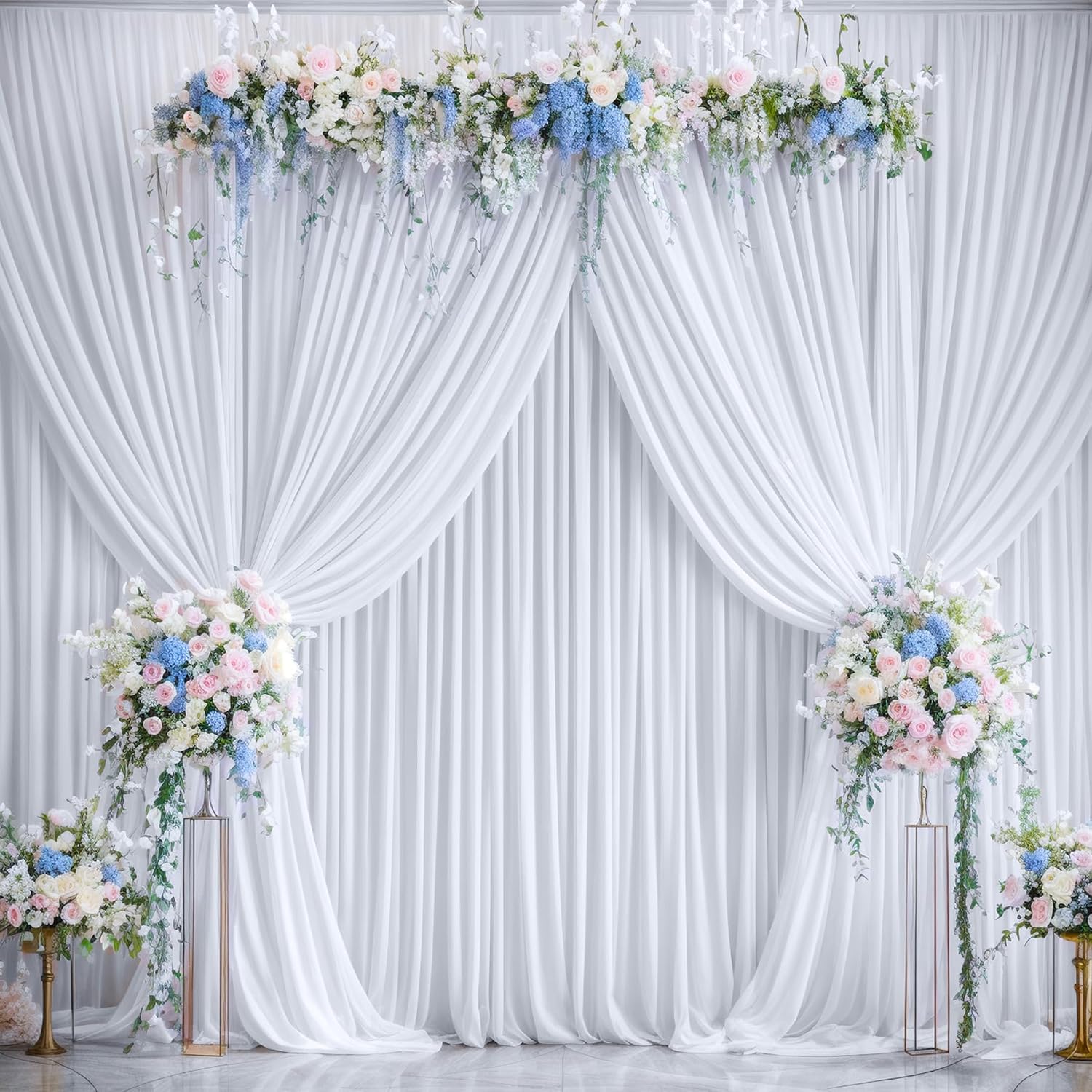 10 Panels 5x12ft White Backdrop Curtains for Wedding Parties, Wrinkle Free Polyester 12 ft Long Photo Backdrop Drapes Back Drop Cloth Drapery for Birthday Baby Shower Ceremony Photography Background