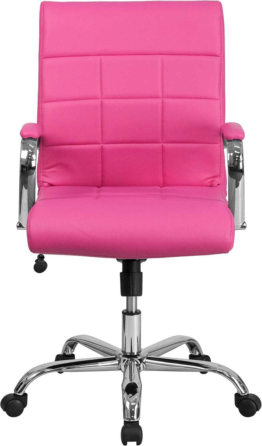 Flash Furniture Vivian Mid-Back Pink Vinyl Executive Swivel Office Chair with Chrome Base and Arms