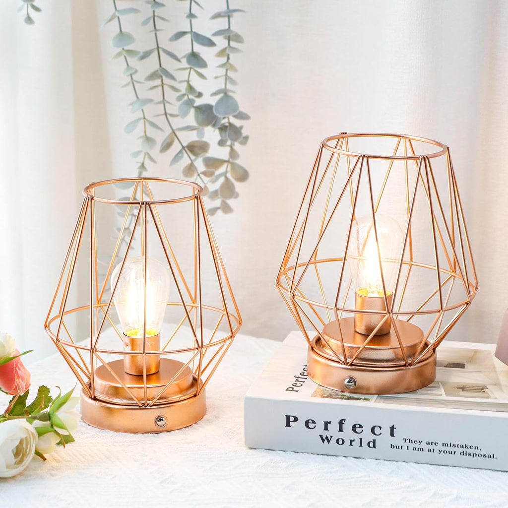 Set of 12 Metal Battery Operated Lamp 7 'H Rechargeable Bedside Lamps Cordless Table Lamp Touch Dimmable for Indoor Outdoor Bedrooms Office Wedding Parties Patio（Diamond）