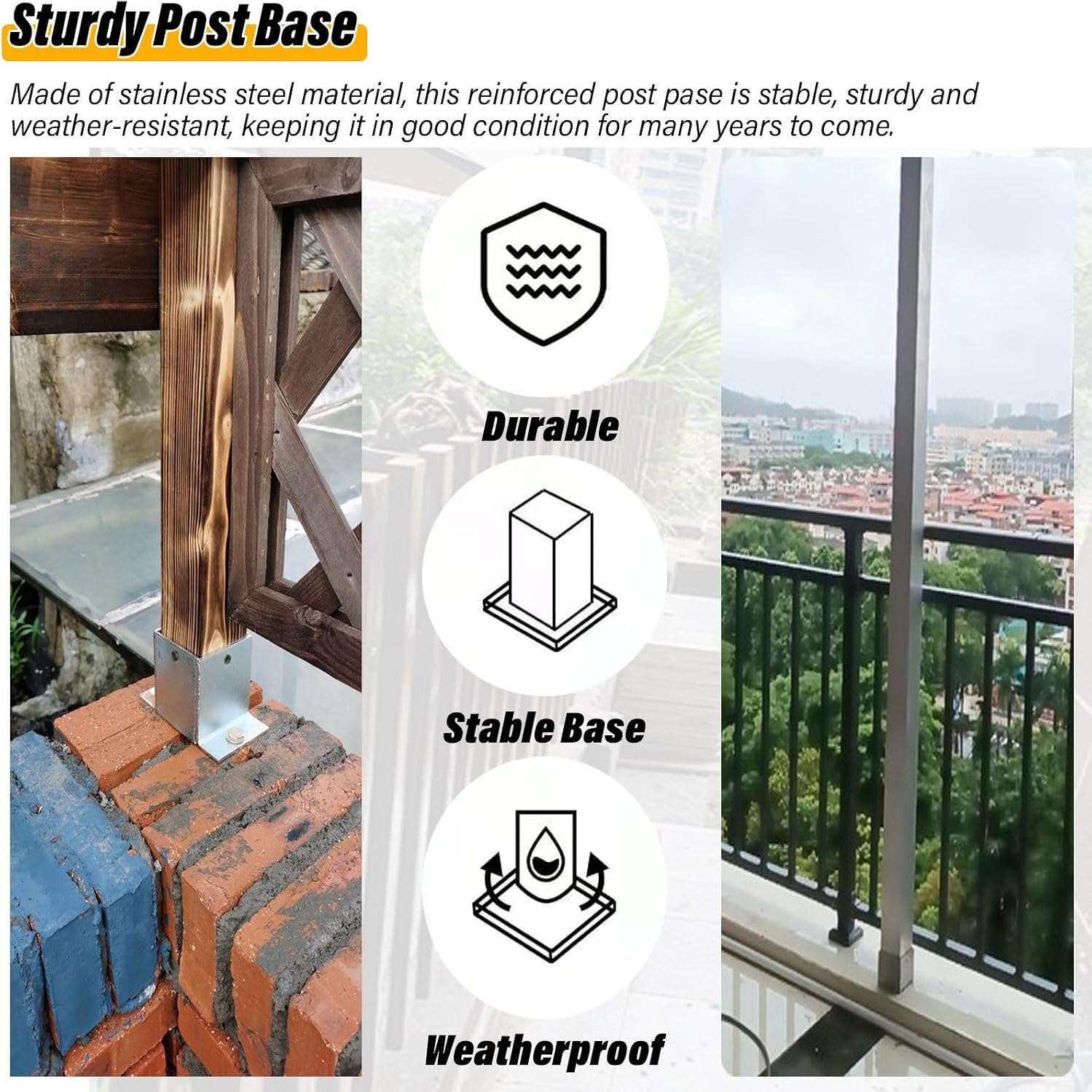 Heavy Duty Stainless Steel Post Base Brackets - 4 Pack for Wooden Posts, Mailboxes, Decks, and Fences(120x120x80mm)