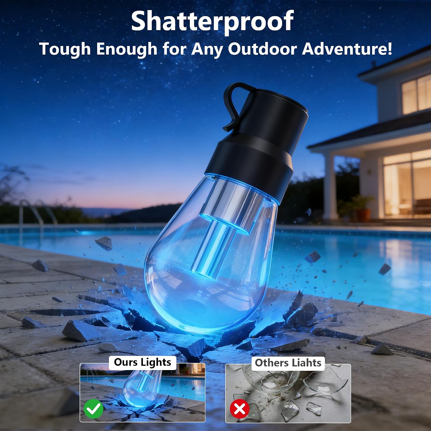 Outdoor String Lights,200FT Smart RGB+IC Patio Lights with Shatterproof LED Bulbs,Outside Light Dimmable Patio for Decor DIY IP67 Waterproof,Courtyard, Garden,Holiday,LED Lights More Scene Modes