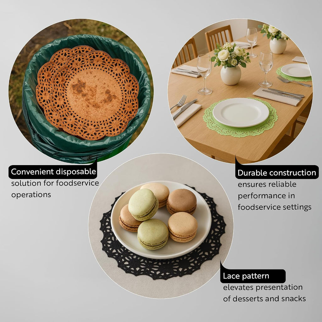 Restaurantware Black Paper Doilies 4000 Count 8 x 8 Inch, Disposable, Long Lasting Absorbent Paper Doilies for Tables with Elegant Lace Finish for Pastries, Cupcakes, Cookies and Desserts