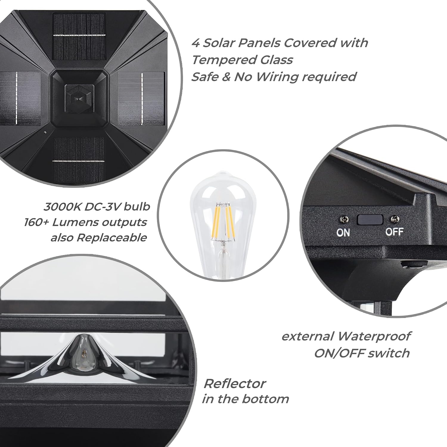 Solar Post Light Outdoor, ST4338Q Dusk to Dawn Post Lamp Solar Powered with Pier Mount Base for Pole Pillar Gates Yard Garden Pathway