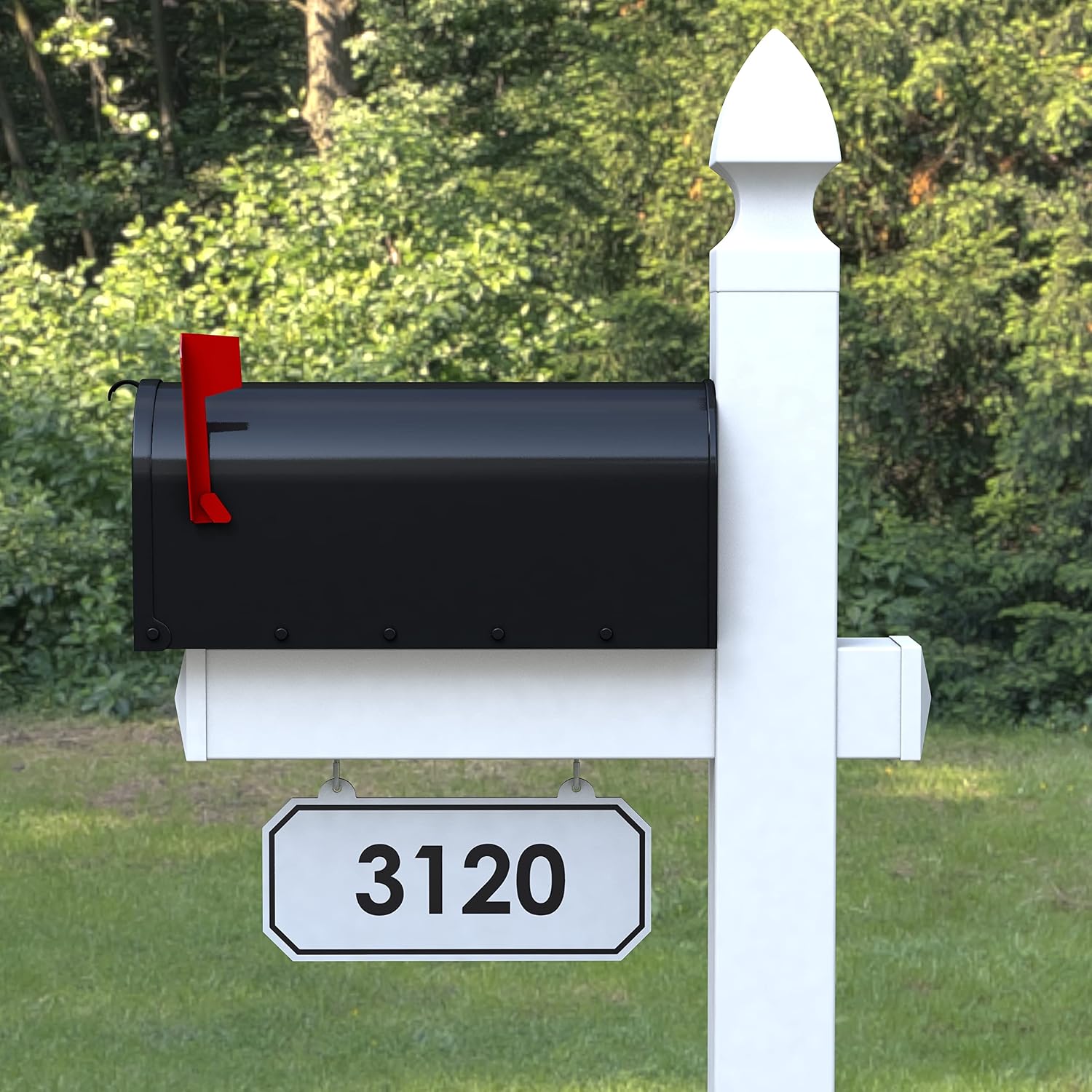 4Ever Products The Chatham Vinyl Mailbox Post System - Includes Black Steel Mailbox and Custom Street Address