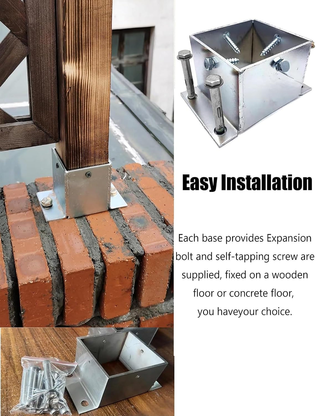 Post Support Base Galvanised Steel Post Holder Made for Wooden Structures,Brackets for Garden Pergola,Porch Railing,Mailbox Mount,Deck Support Anchor Kit(14x14x10cm/5.5x5.5x3.9in)