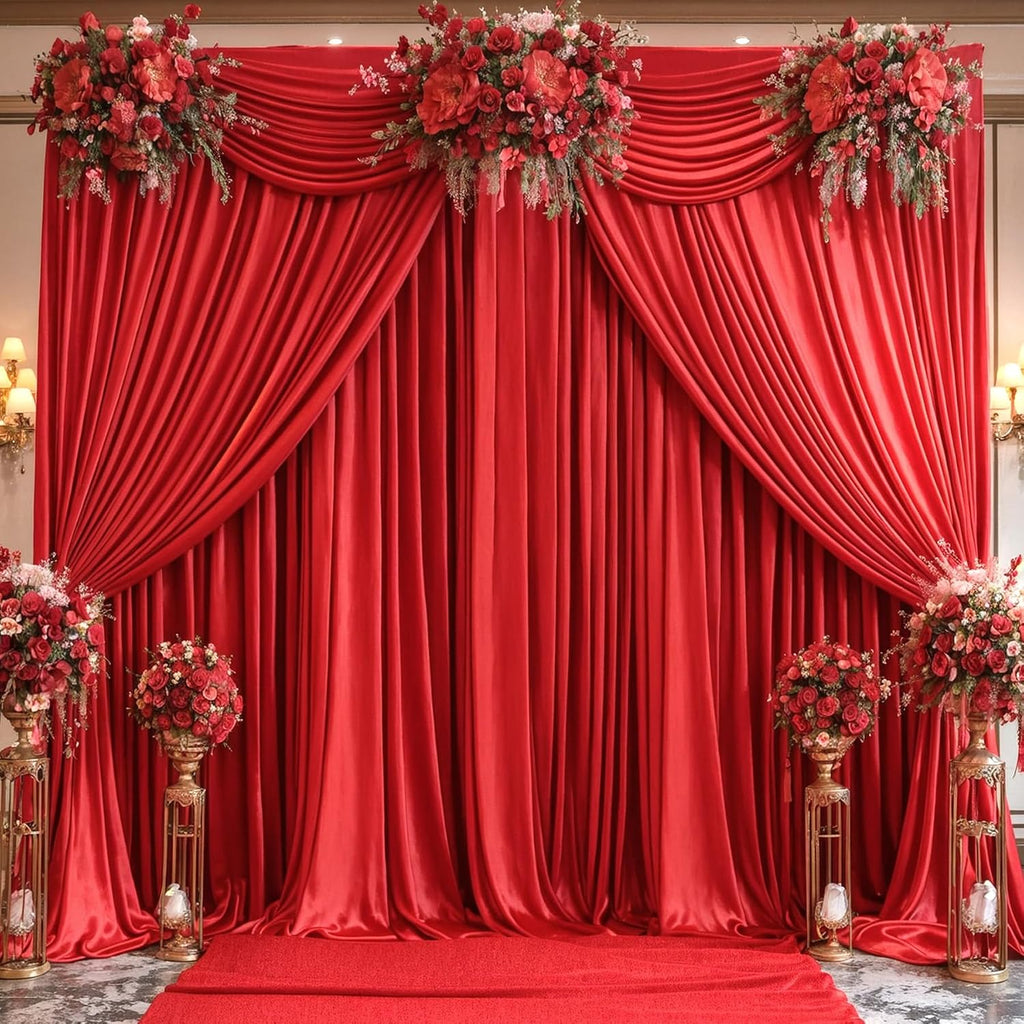 8 Panels Red Backdrop Curtains for Wedding Party Wrinkle Free Backdrops Curtain Drapes Fabric Decorations Photo Back Drop Cloth for Baby Shower Photography Stage Reception 40ft(W) x 12ft(H)