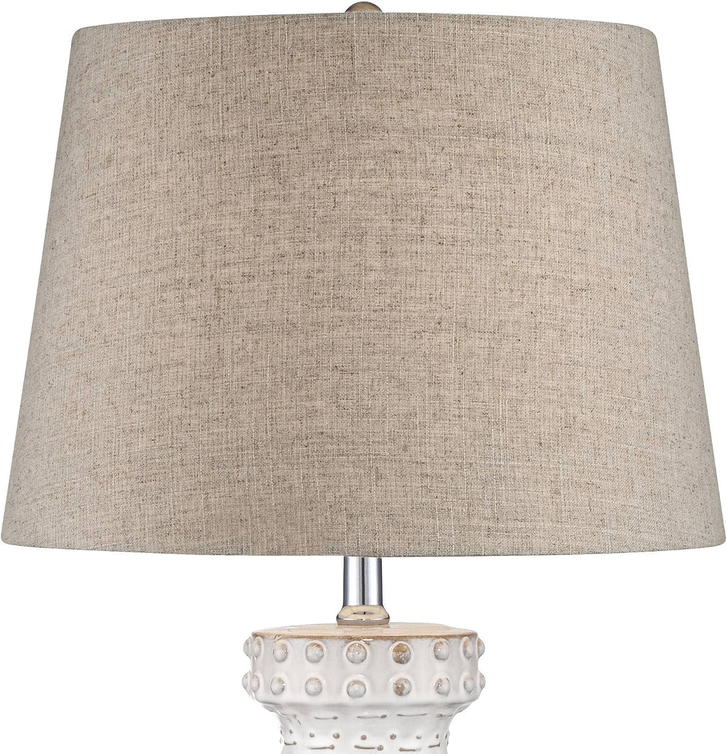 360 Lighting Helene Country Cottage Table Lamp with Dimmer and USB Charging Port 26' High Cream White Ceramic Tan Linen Tapered Drum Shade for Living Room Bedroom House Bedside (Color May Vary)