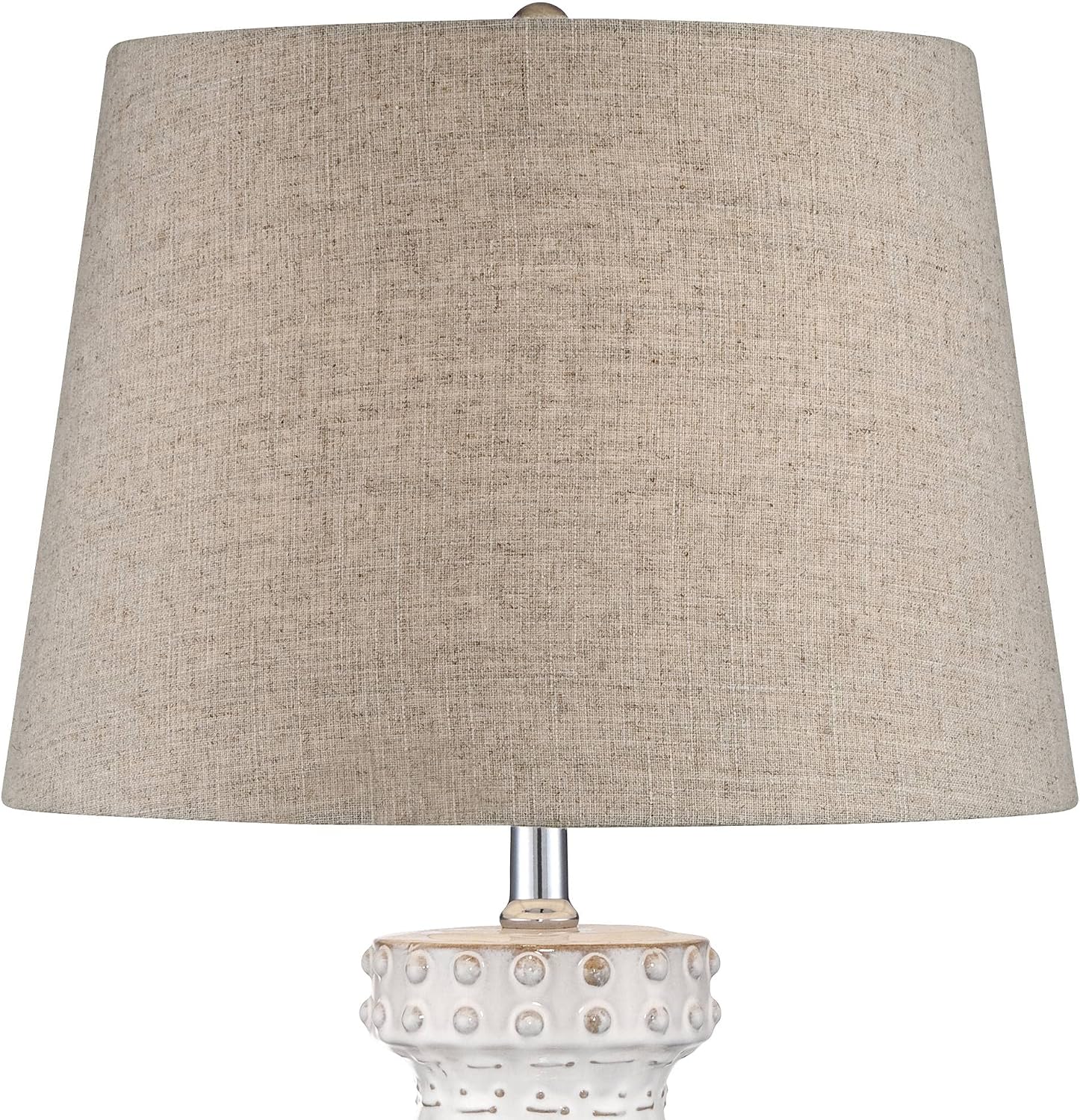 360 Lighting Helene Country Cottage Table Lamp with Dimmer and USB Charging Port 26' High Cream White Ceramic Tan Linen Tapered Drum Shade for Living Room Bedroom House Bedside (Color May Vary)