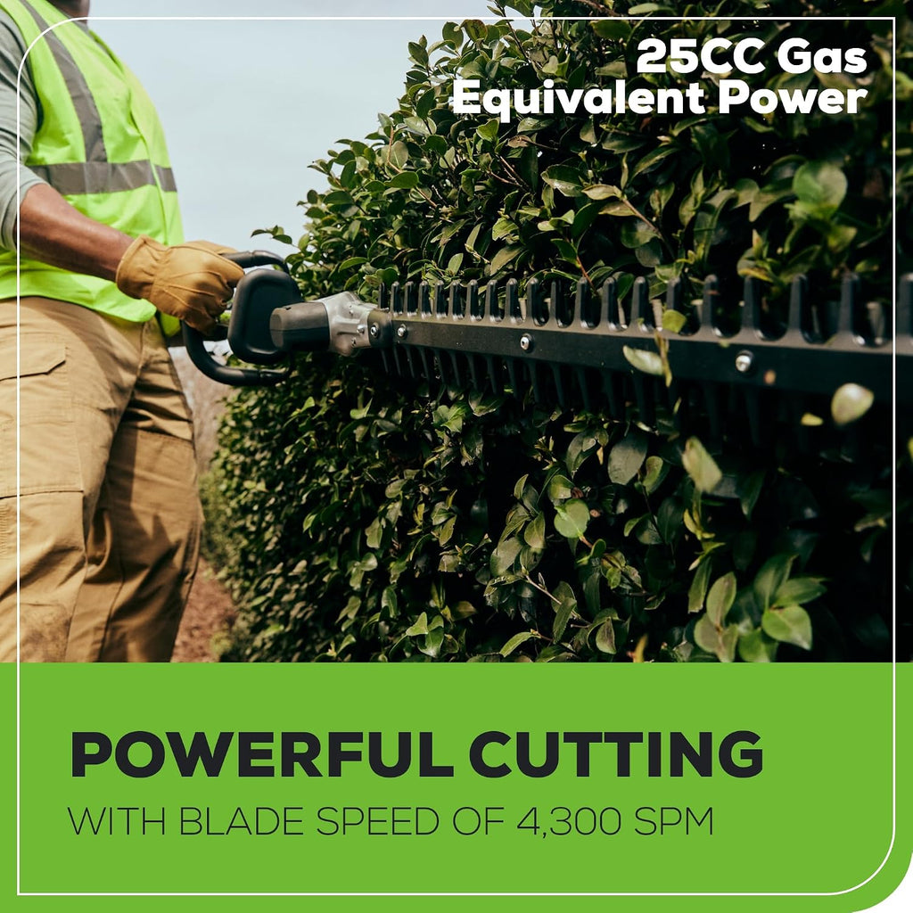 Greenworks 82V 24' Brushless Cordless Short Pole Hedge Trimmer, 2.5Ah Battery and Dual Port Rapid Charger (Great for Landscapers and Professionals)