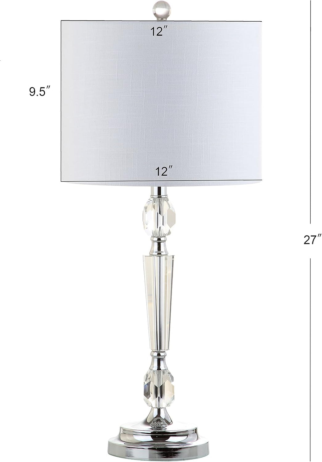 JONATHAN Y 27' Clear Crystal LED Table Lamp Set of 2, Modern Glam Candlestick Bedside Lamps for Living Room Bedroom, Chrome, White Linen Drum Shade, LED Bulbs Included JYL2047A-SET2