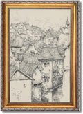 Large Gold Framed European Old Town Sketch Canvas Wall Art Vintage Medieval Village Architecture Poster French Cityscape Rustic Travel Art Painting Prints Artwork Farmhouse Home Decor 24x36inch