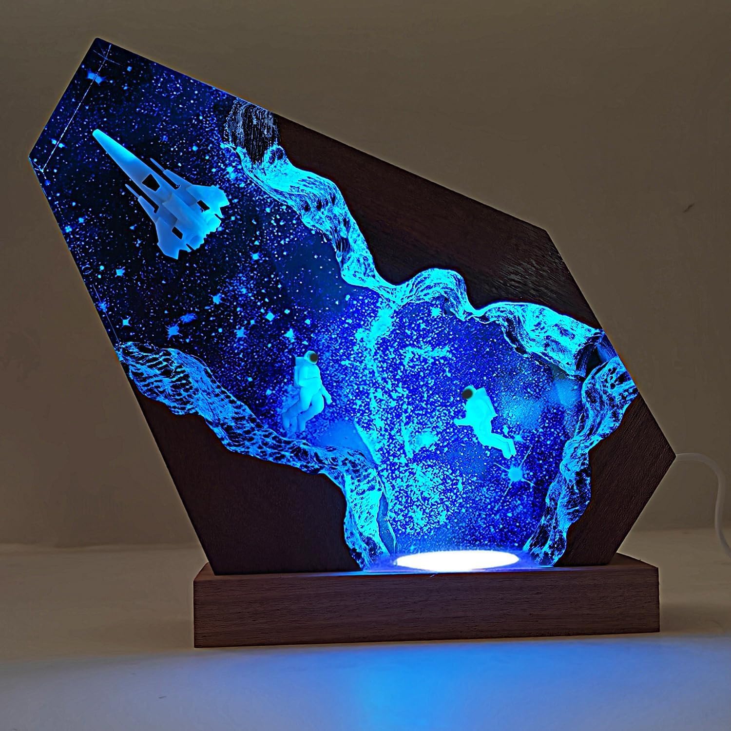 Space Resin Lamp - Handmade Galaxy Resin Night Light with USB Port, Variable Lights, Space Gifts for Adults, Astronaut Enthusiast Collectibles, Unique Birthday Gifts for Him & Her (10'x6')