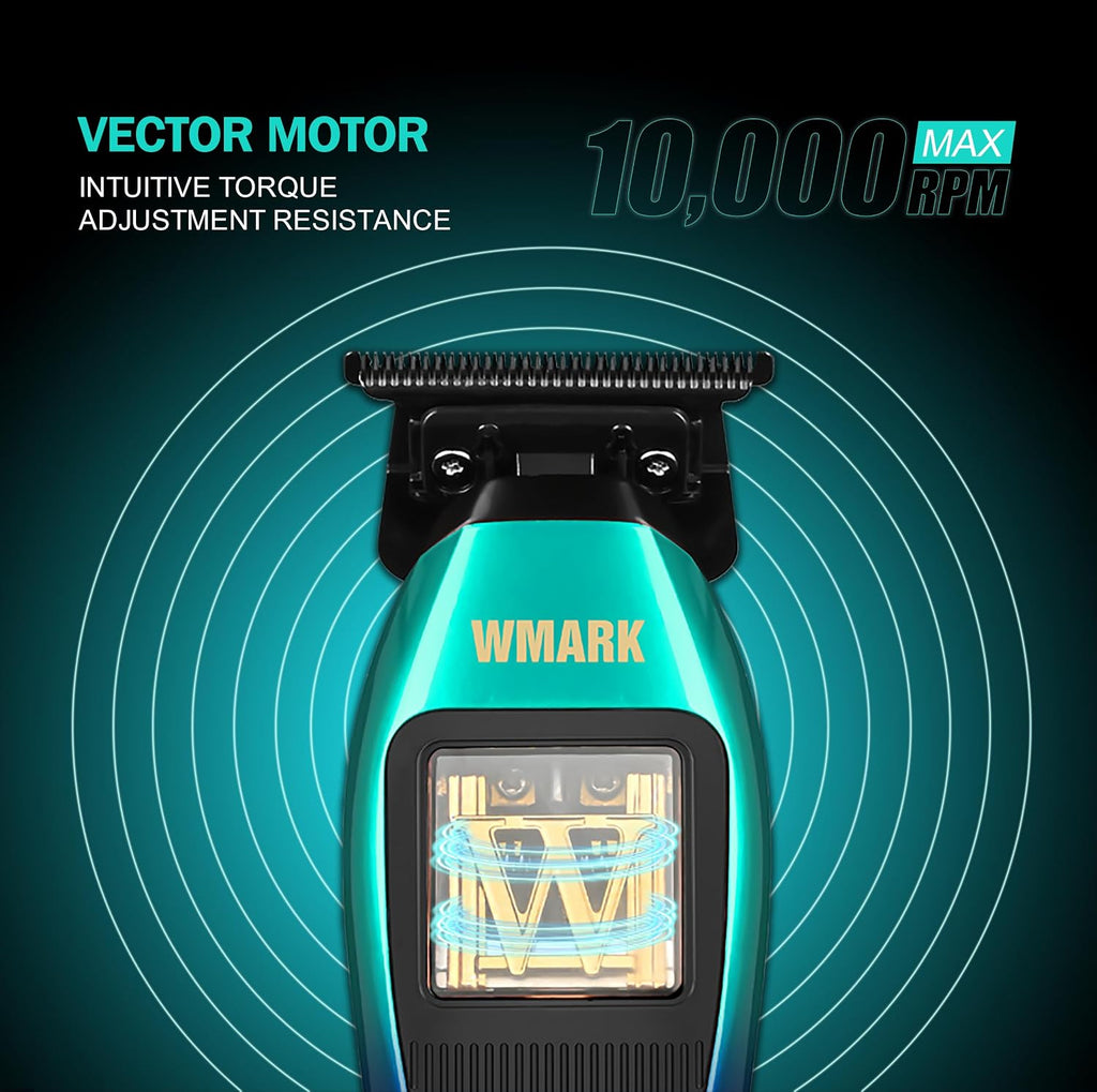 WMARK Professional Cordless Detail Hair Trimmer for Men & Barbers - 10,000 RPM Maglev Vector Motor, DLC Blade, 3 Gradient-Colored Modular Lids & Repair Tools, Rechargeable, NG-XT1 Polar