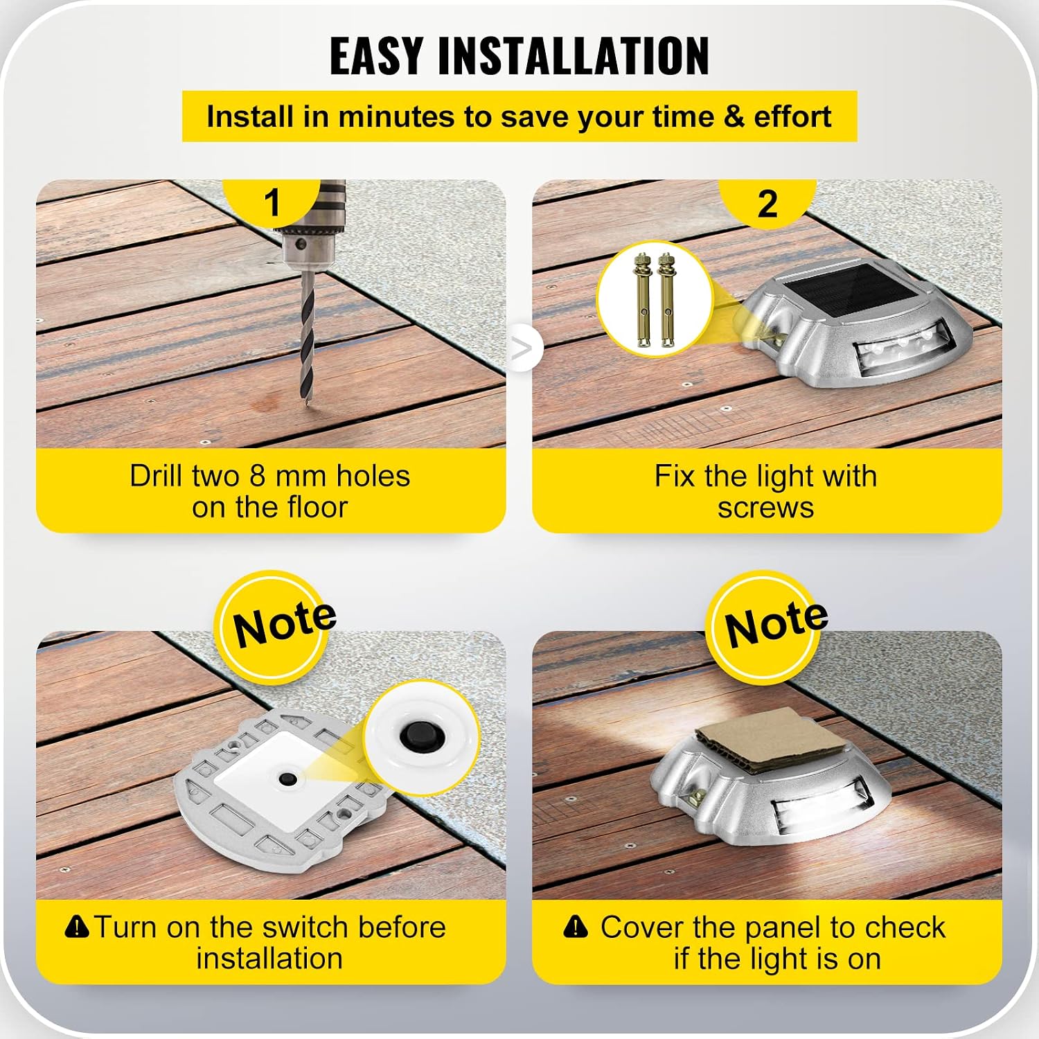 Happybuy Driveway Lights 24-Pack Solar Driveway Lights Bright White with Screw Solar Deck Lights Outdoor Waterproof Wireless Dock Lights 6 LEDs for Path Warning Garden Walkway Sidewalk Steps