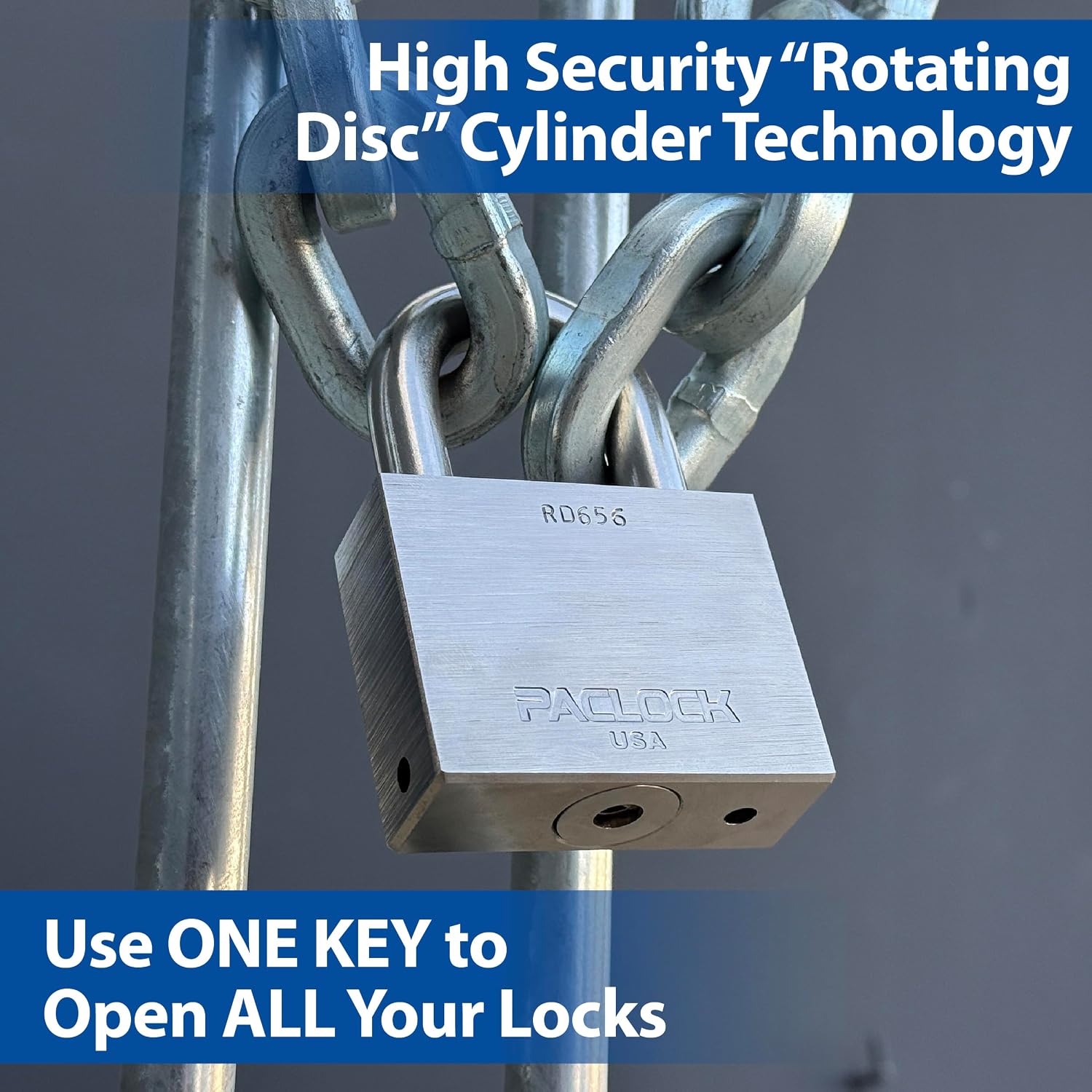 PACLOCK's RD656 Rotating Disc Padlock, 1/2' Dia. Stainless Steel Shackle, High Security Rotating Disc, Exclusive Key Number, U-Pick! Keyed Alike w/ 1 Key, Nickel-Plated Brass