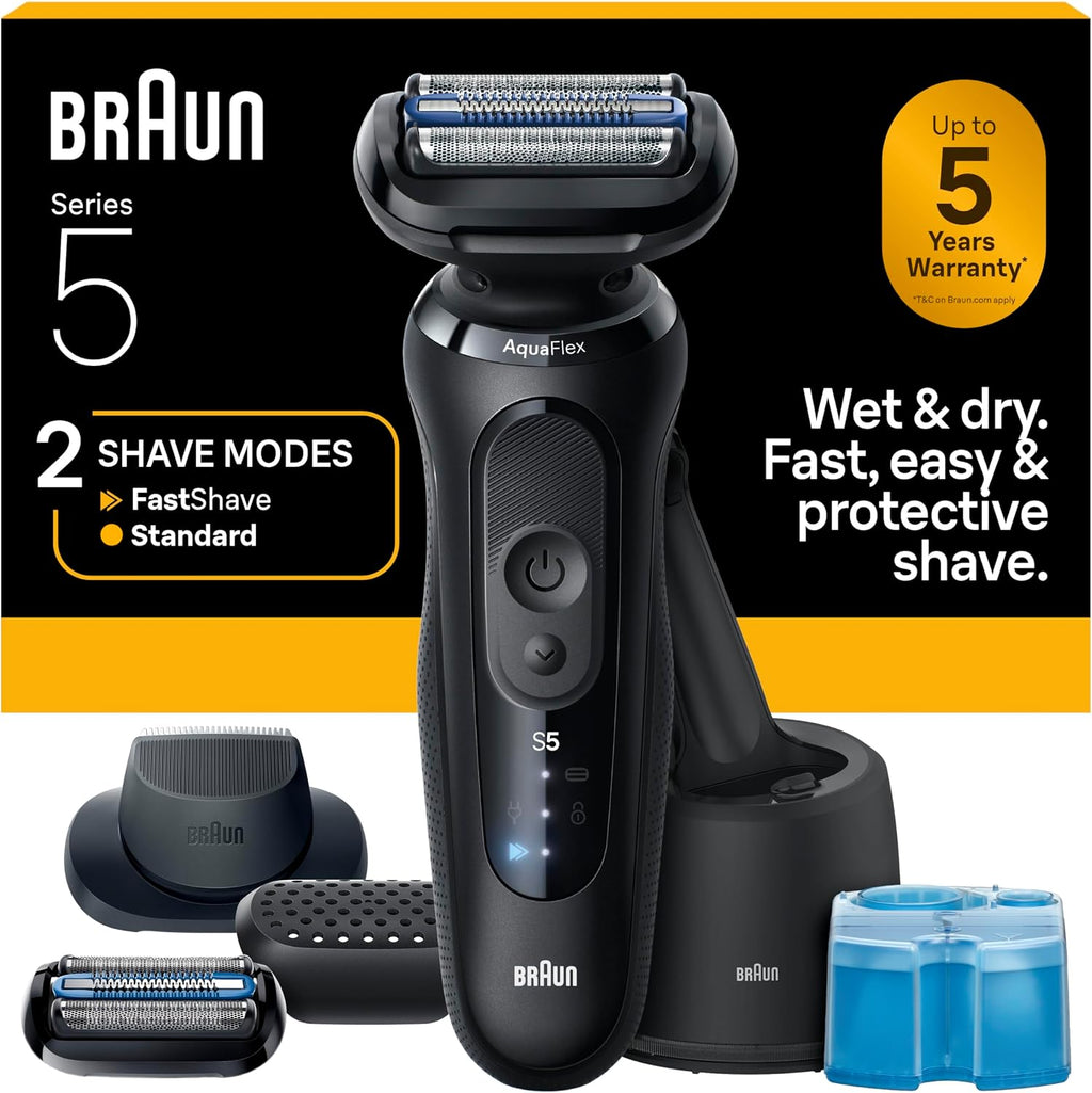 Braun Series 5 Electric Shaver for Men, Wet & Dry Foil Razor, 4-in-1 Clean & Charge Center, Precision Trimmer Attachment, Replacement Shaver Head, Black 5165ps