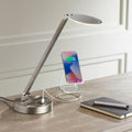 Possini Euro Design Kobie 21 3/4' High Single Modern Metal Desk Lamp Adjustable Height LED USB Port Silver Nickel Finish Family Office Living Room Charging Bedroom Bedside Nightstand House