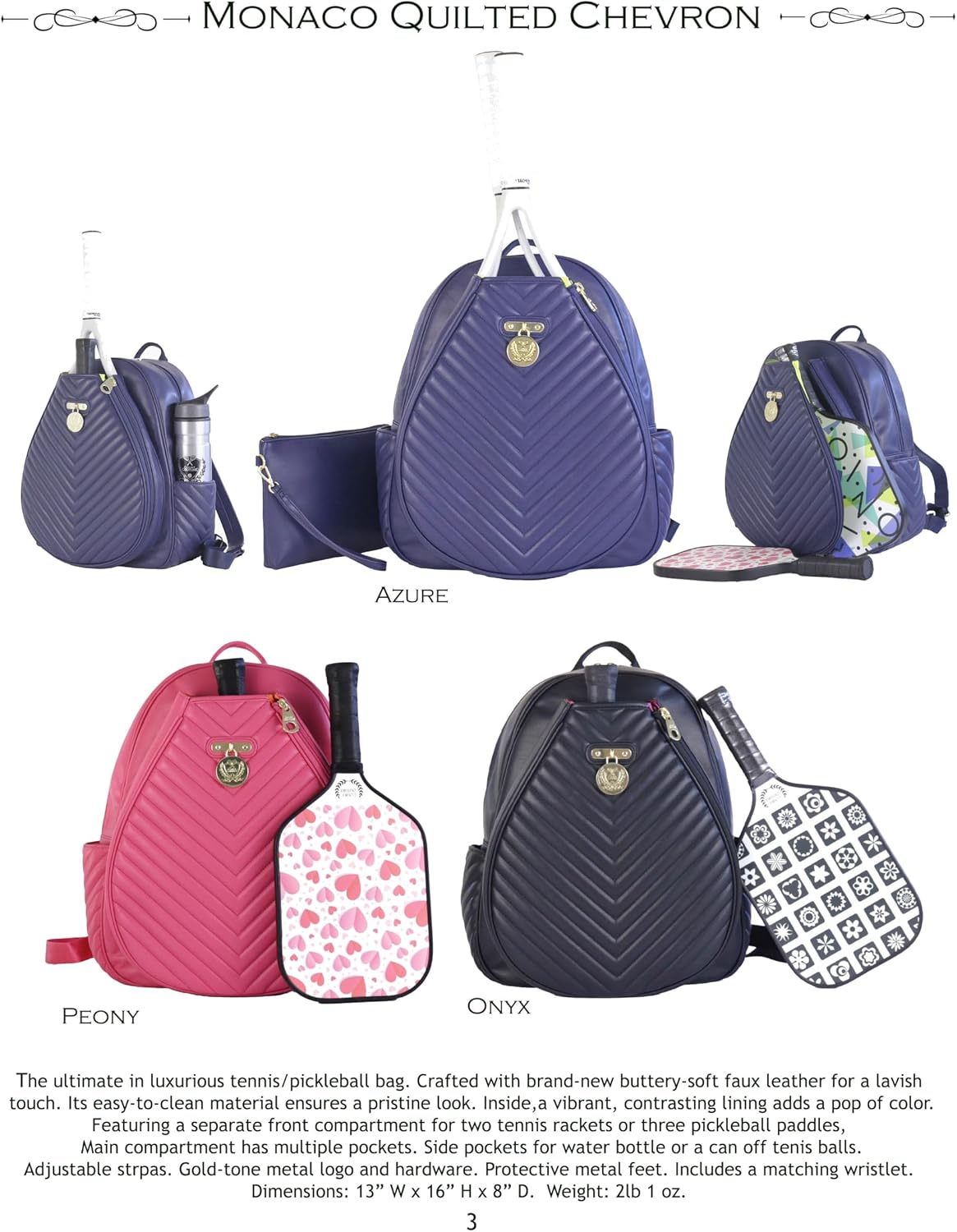 Court Couture Monaco Chevron Peony Tennis/Pickleball Backpack